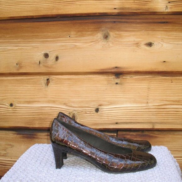 Stuart Weitzman Patent Faux Croc Pumps Heels Shoes - Picture 4 of 10